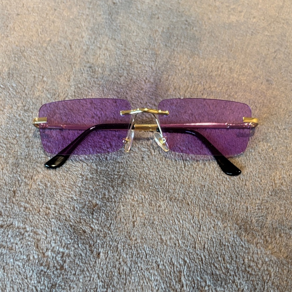 Frameless Rectangular Purple Sunglasses - image 1